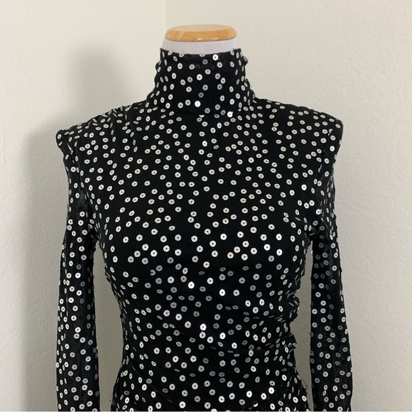 Cinq A Sept Marlene Mini Dress Womens 4 Black With Silver Sequins Ruched Side - Picture 11 of 17